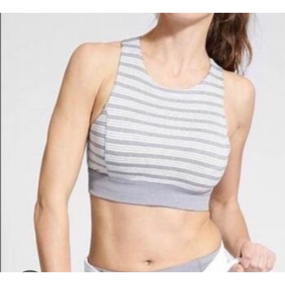 Athleta Deep Breath Sport Bra Sz S Gray Striped Grey Activewear Workout‎ Gym Top